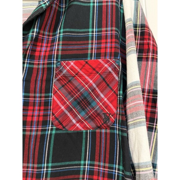 Victoria Secret Pajama Button Top Women’s Sz Large Multicolor Red Plaid Flannel - Picture 4 of 7